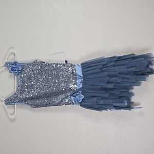 Biscotti - Girls' Blue Layered Tull Sequin Formal Dress Size (12)